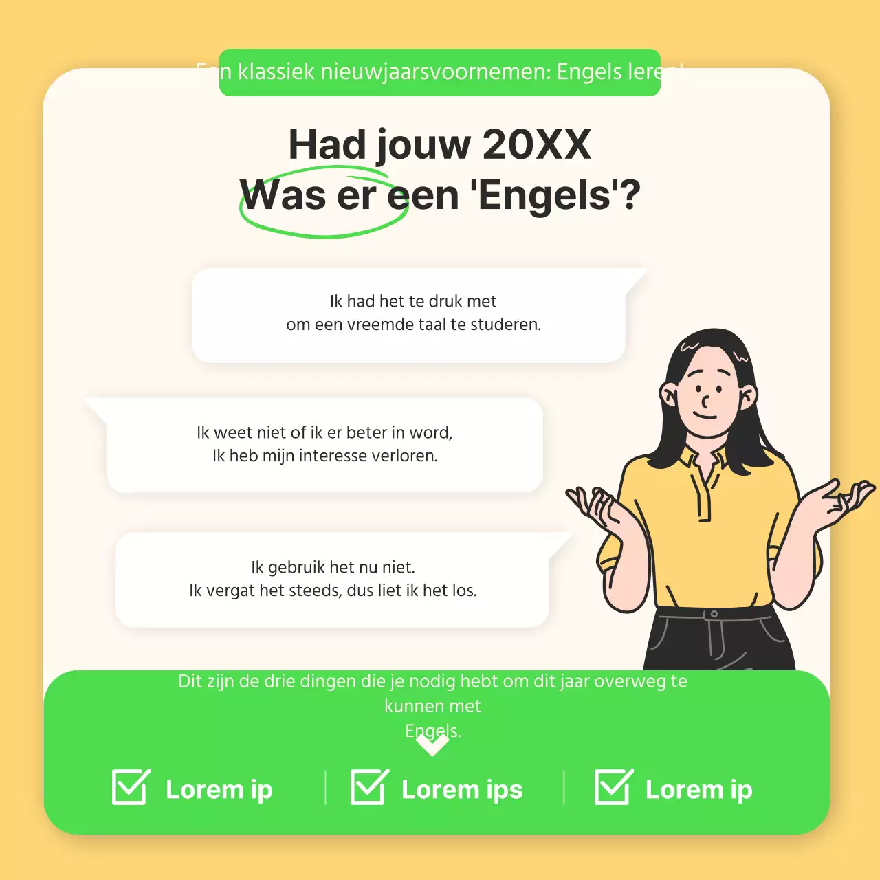 New Year's English Habits Challenge in chartreuse en geel