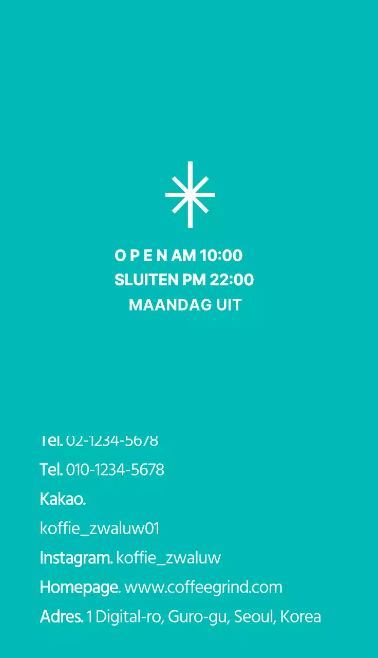 Eenvoudig turquoise grafisch visitekaartje voor een café