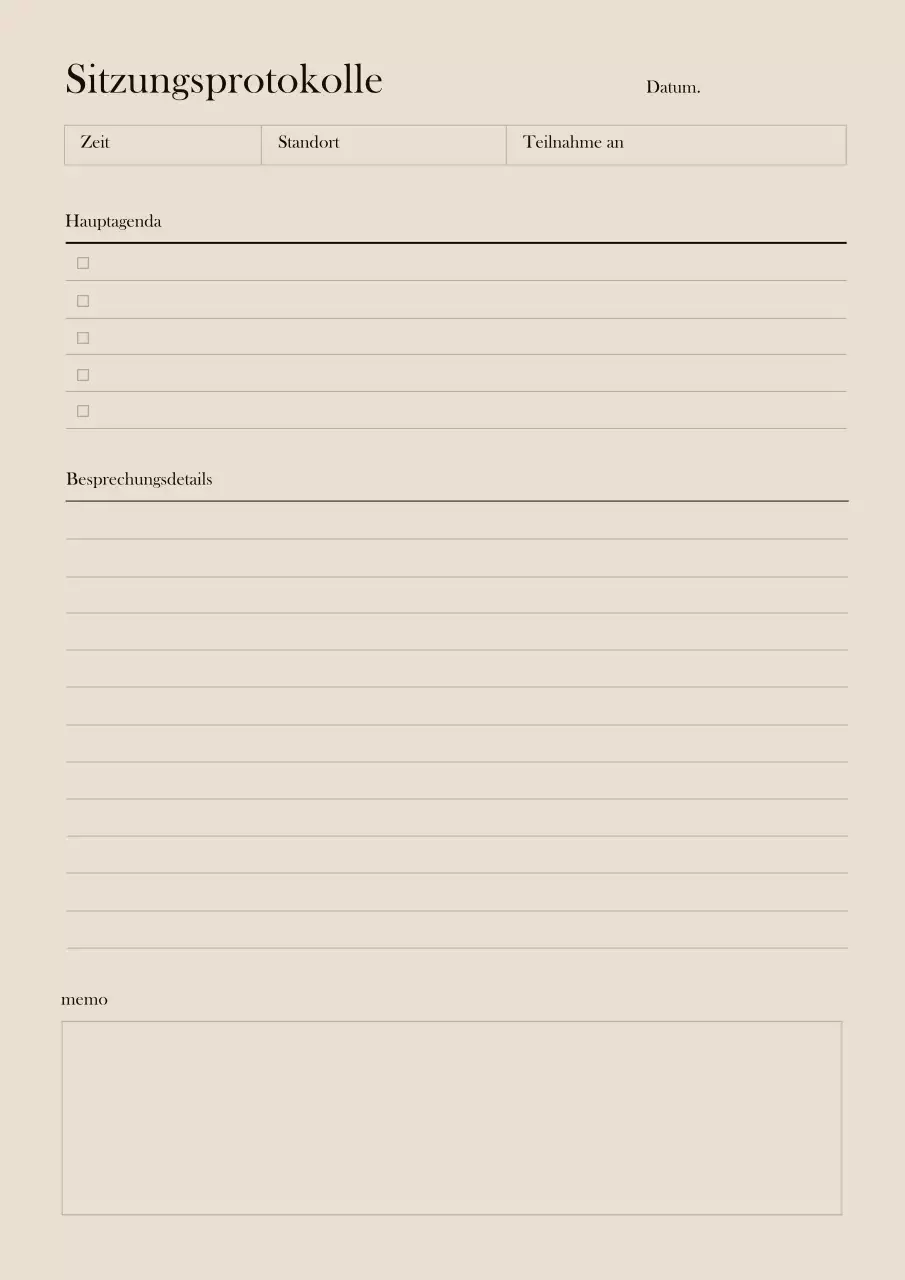 Braun, sentimental GoodNote Sitzungsprotokolle