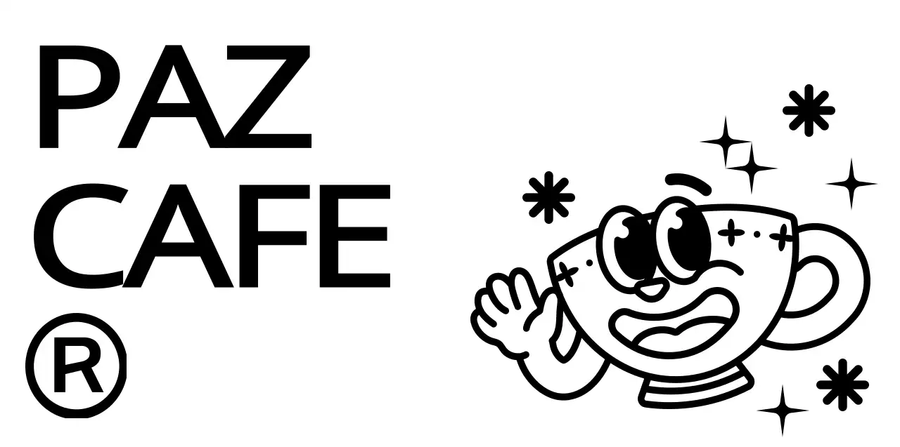 Combinação de caracteres e texto de chávena de café gira e moderna em preto e branco Estilo de logótipo para promoção e promoção de café