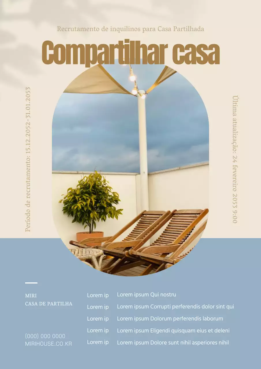 Anúncio de casa partilhada a amarelo e azul claro