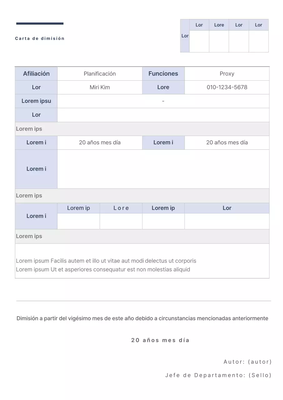 Puesto básico de dimisión en azul