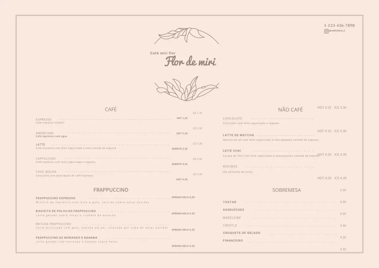 Cartaz de menu de café de flores luxuosas cor-de-rosa