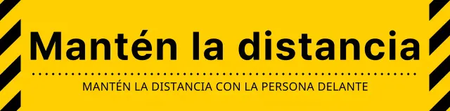 Estilo sencillo y limpio de combinación de iconos y texto en amarillo y negro Advertencias para mantener las distancias