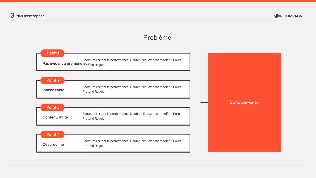 Présentations de rapports d'activité en orange et gris