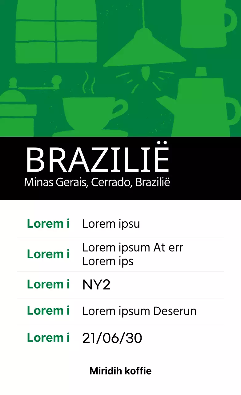 Kleurrijk Vintage Geïllustreerd Koffieboon Etiket Brazilië