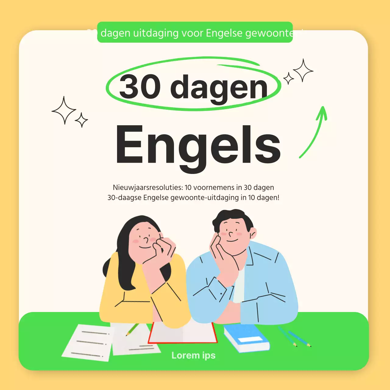 New Year's English Habits Challenge in chartreuse en geel