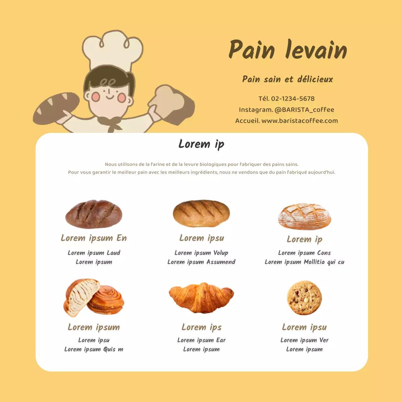 Carte postale de boulangerie avec personnage jaune et mignonCarte postale