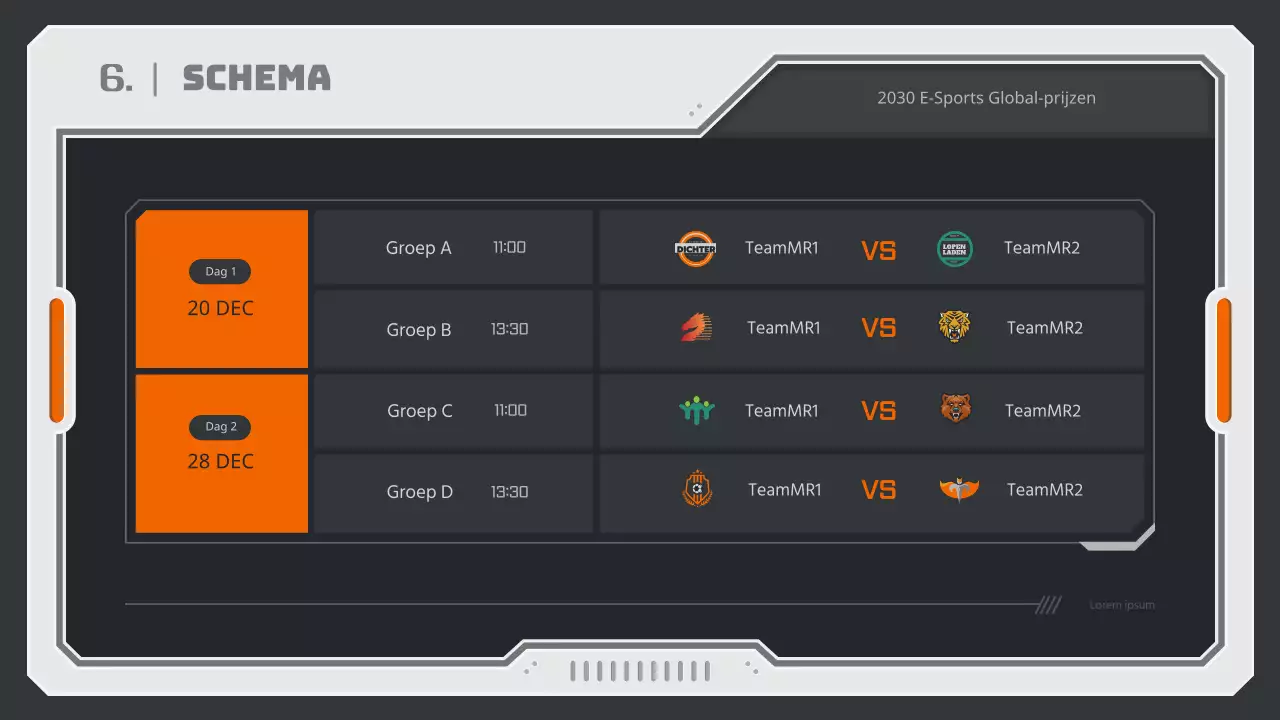Rapport over spelstrategie met een mechanisch concept in neutrale kleuren en oranje.