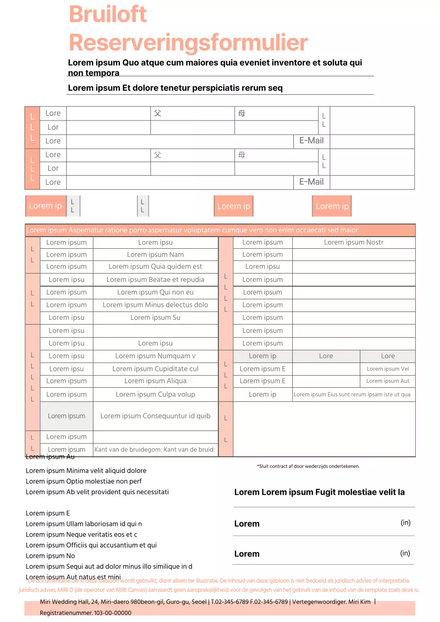 Pastel trouwlocatie boekingsovereenkomst