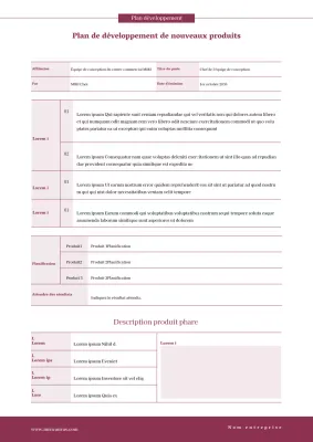 Plan de développement de nouveaux produits en rouge, sous forme de tableau