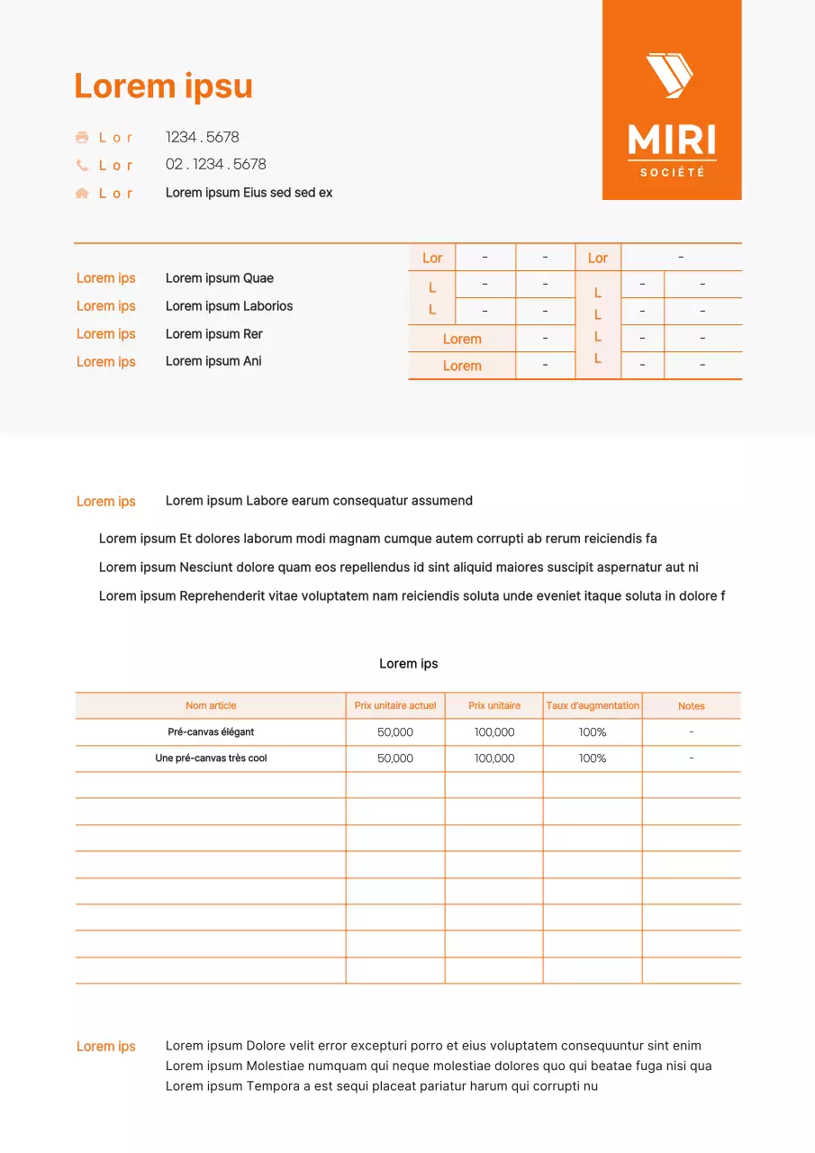 Lettre d'augmentation des prix en orange et noir, au concept épuré