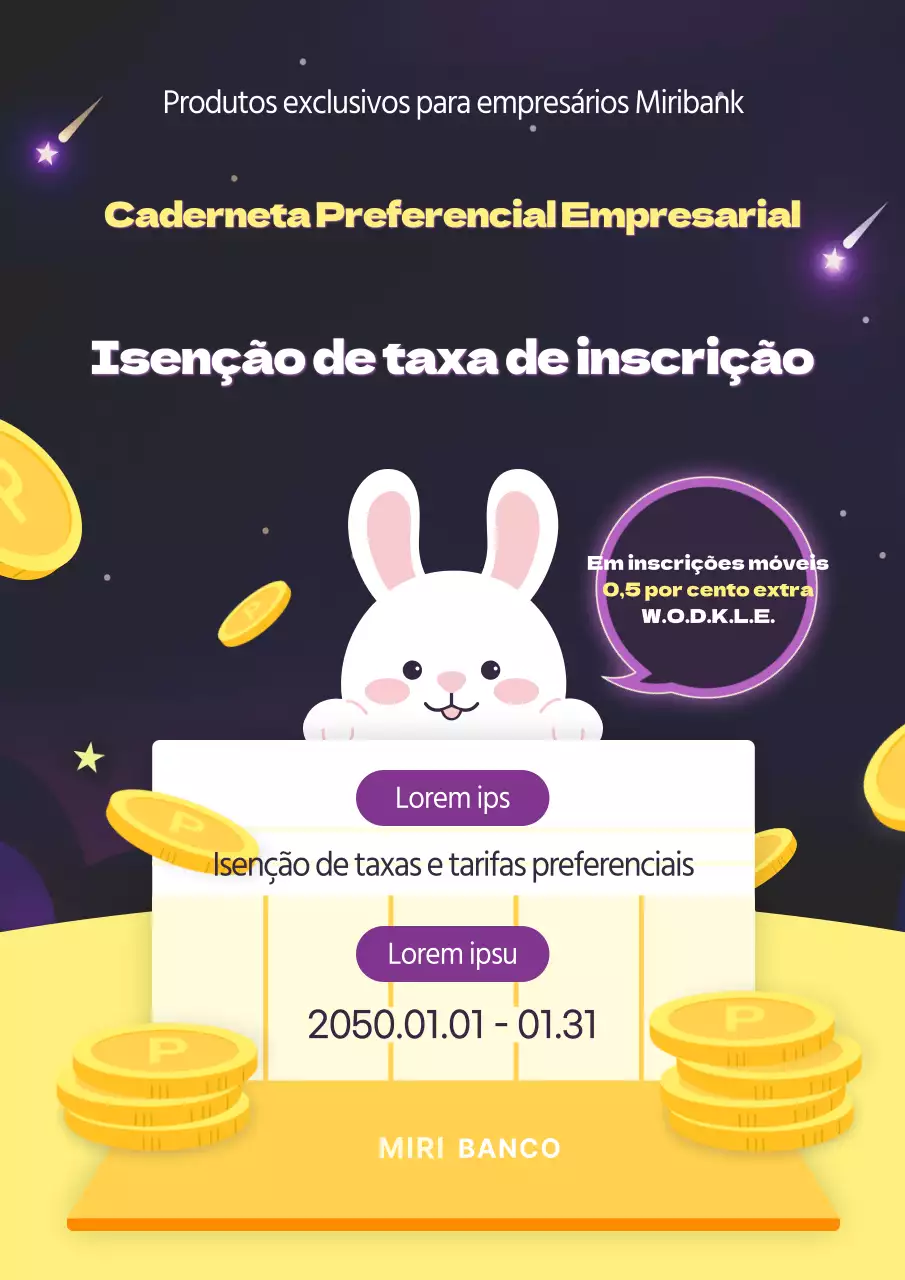Evento da Comissão com um coelhinho com um conceito de fundo espacial roxo