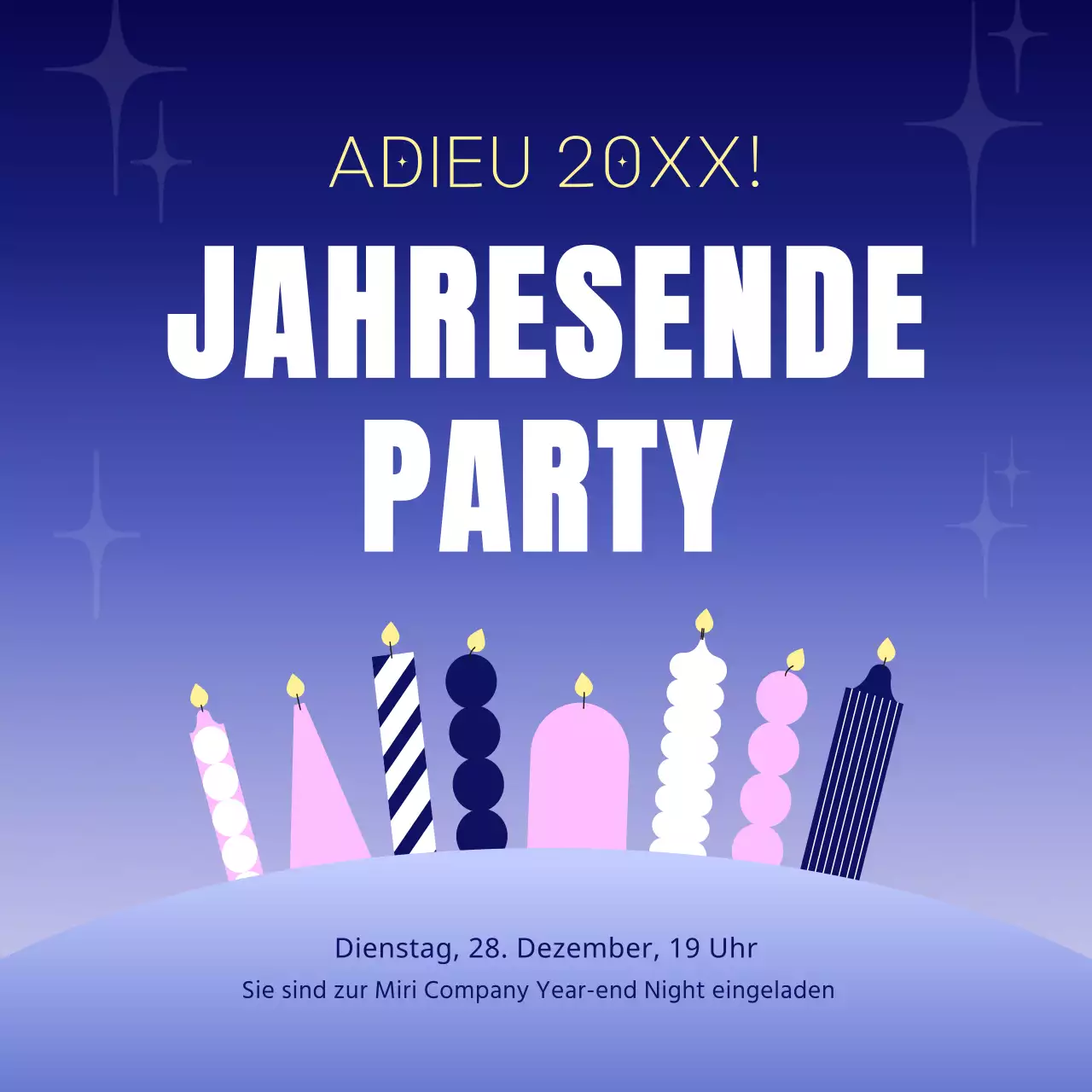 Blaue trendy Stil Silvester Einladung