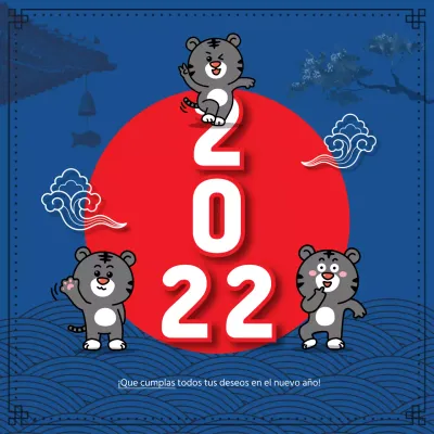 Tarjeta de Año Nuevo en rojo y azul