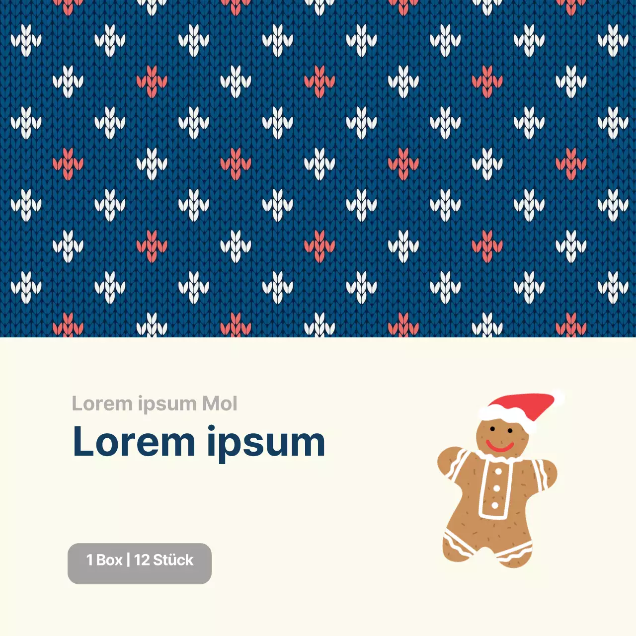 Blaues elfenbeinfarbenes Strickmuster Weihnachtsschokoladen-Verpackungsetikett