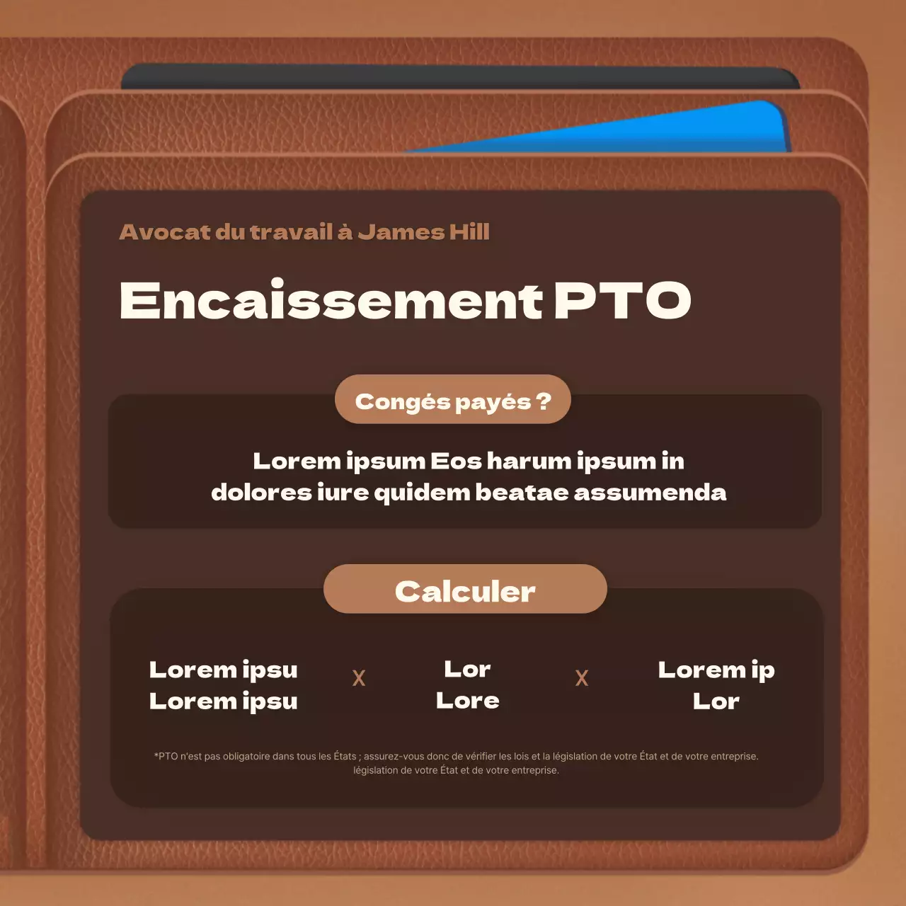 Marron, soignée et changée, la carte promotionnelle de l'avocat en droit du travail de cette année.