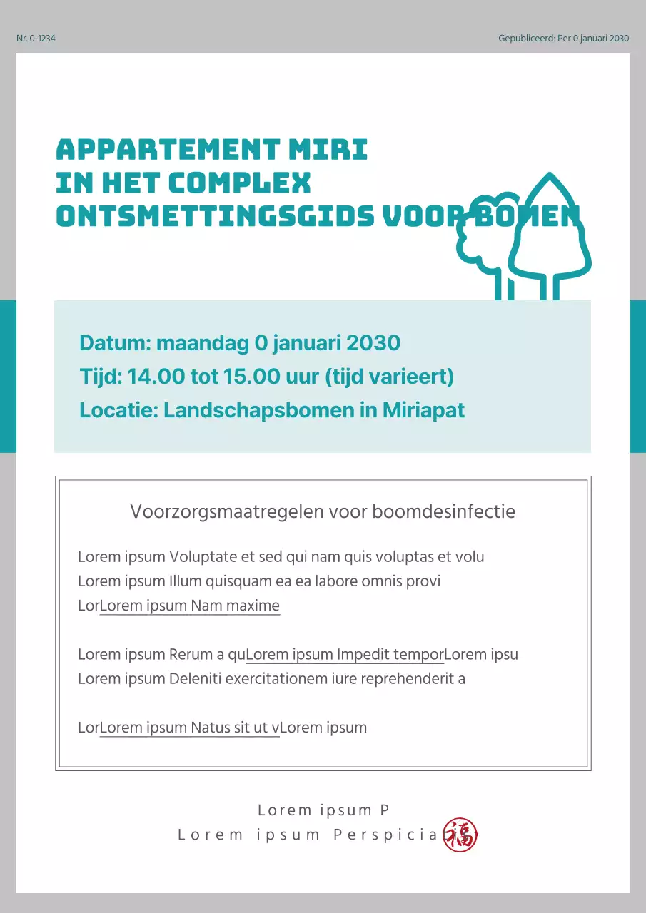 Gids voor het desinfecteren van bomen in grijze en turquoise appartementencomplexen
