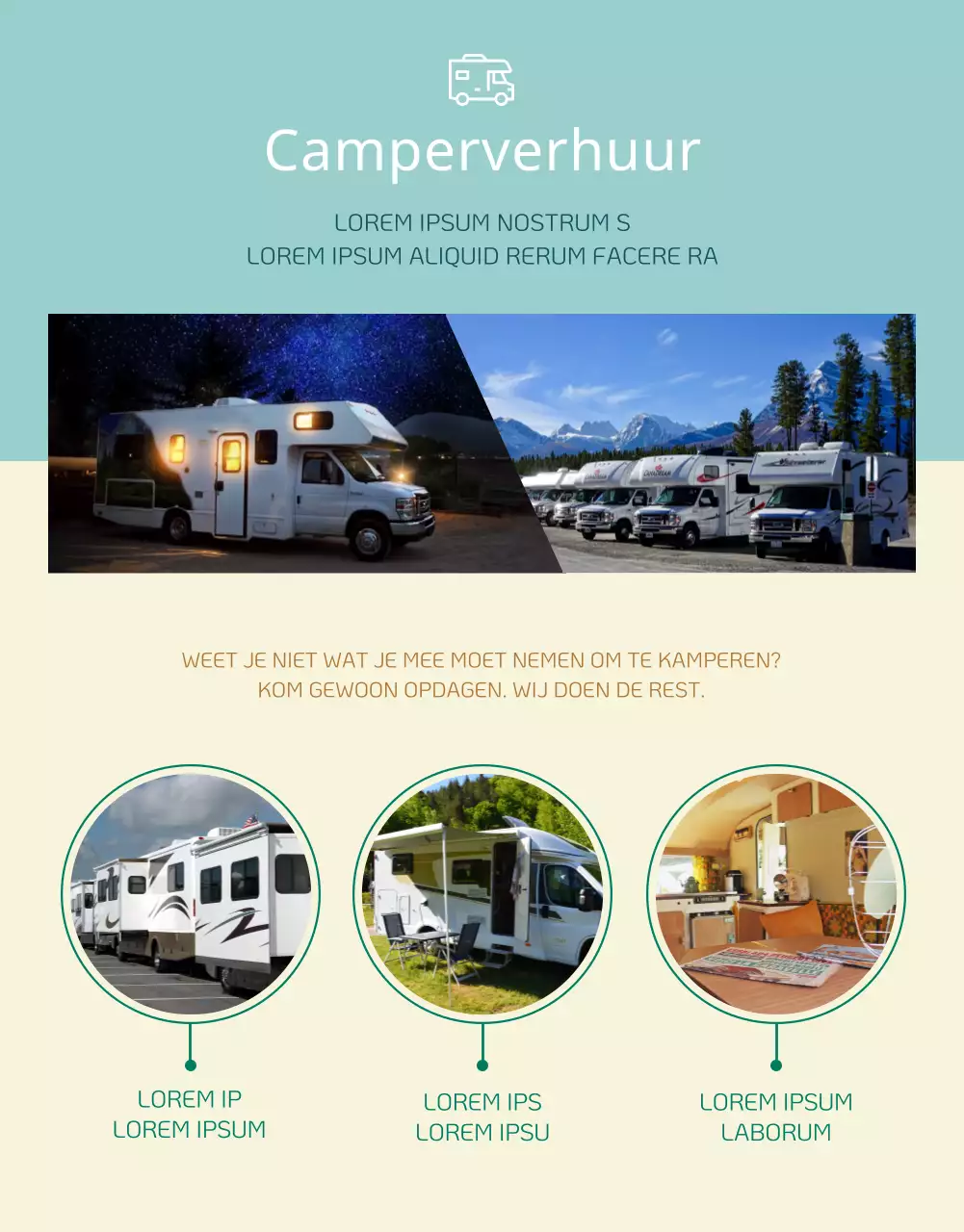 Een gids voor een eenvoudige camperverhuurservice in mint en geel