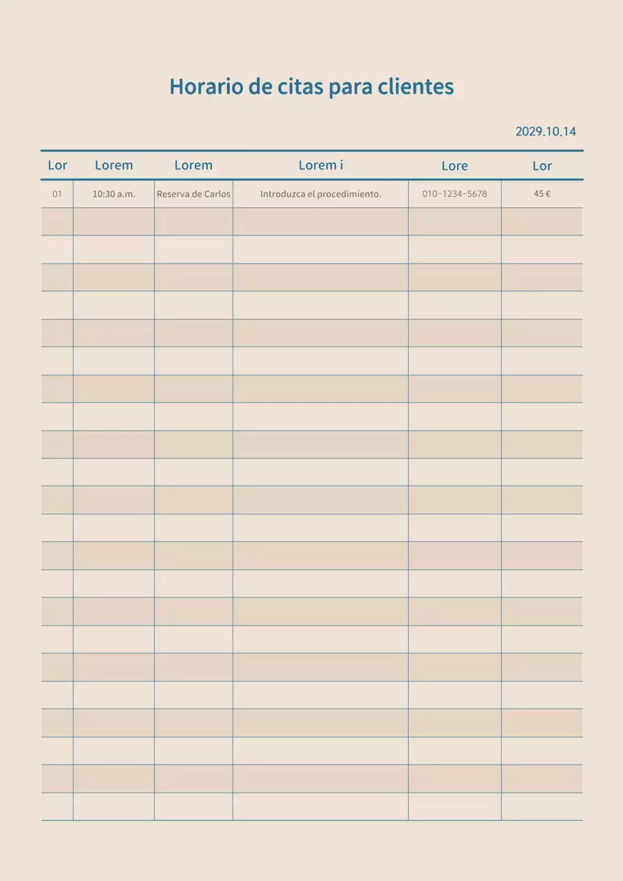 Agenda de citas para clientes con un concepto limpio en azul marino y beige