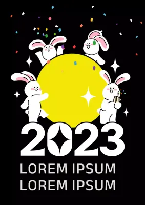 Conejo blanco y negro ilustración Año Nuevo