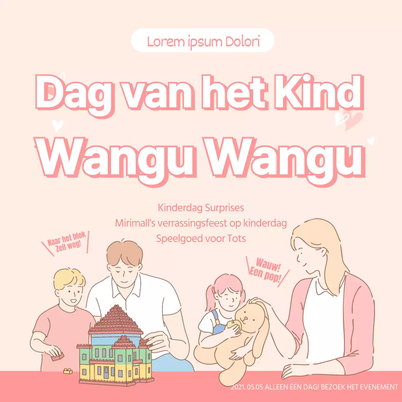 Roze en wit voor een keurig speelgoed weggeefevenement op kinderdag