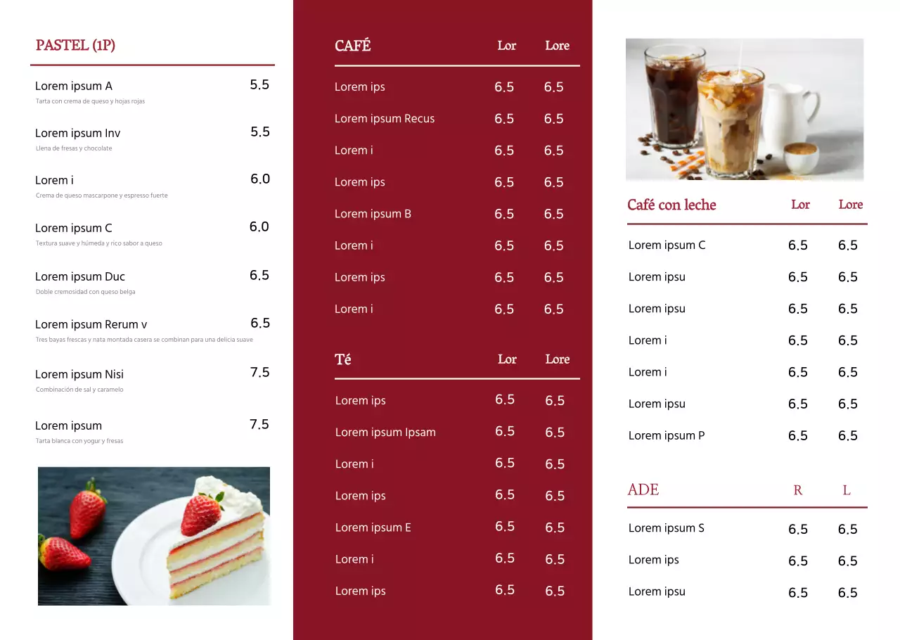 Cartel de postres en rojo