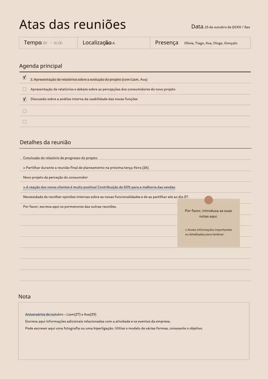 Castanho, sentimental Actas de reuniões GoodNote