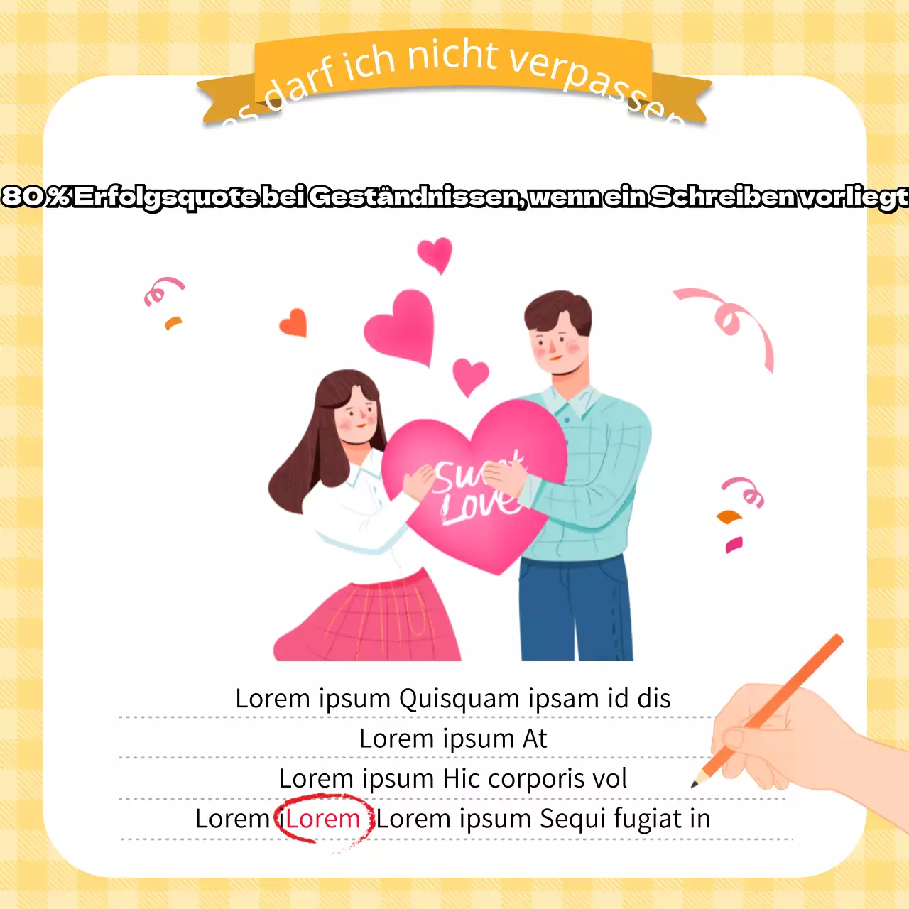 Geschenkübersicht mit Illustration von Liebenden auf kariertem Hintergrund CardNews