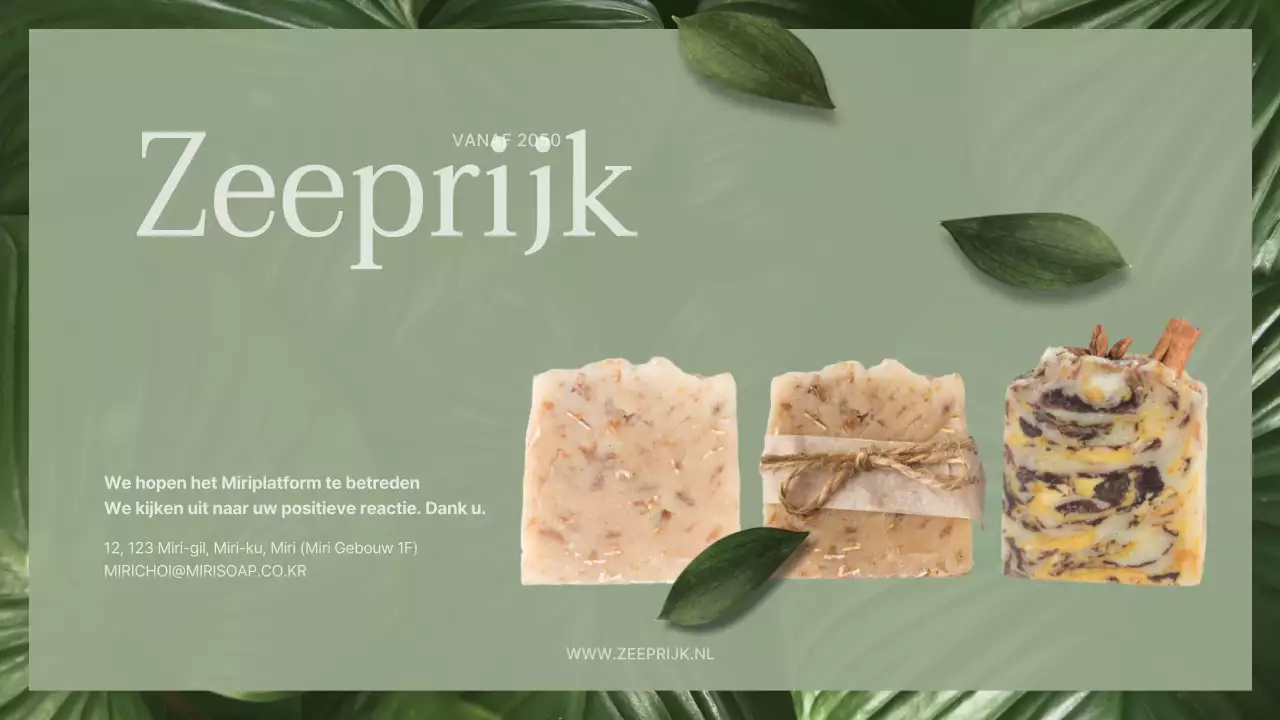 Instapvoorstel voor een groen-beige naturalistische conceptzeep