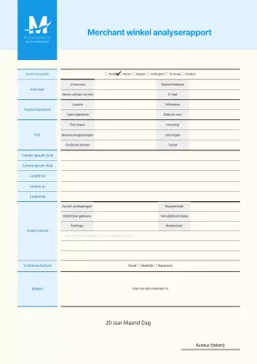 Blauw, bureaucratisch winkelanalyserapport sjabloon