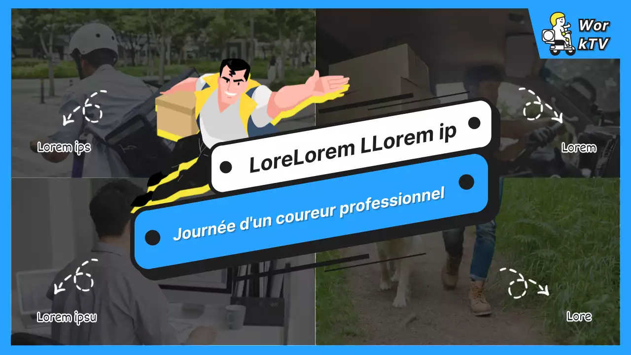 Une journée dans la vie d'un geekworker vignette pronjobber avec cadre et lettrage bleu clair et blanc.