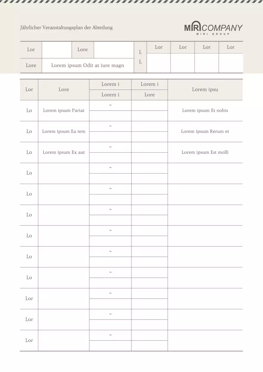 Ein weicher und schlichter Jahreskalender für Abteilungen in Beige.