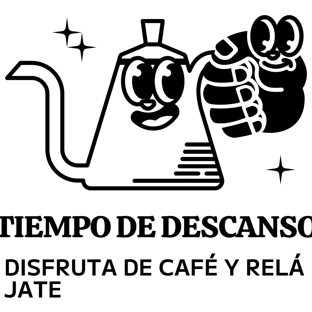 Lindo y moderno personaje de cafetera y combinación de texto en blanco y negro Logotipo de estilo para la promoción de la cafetería y la promoción