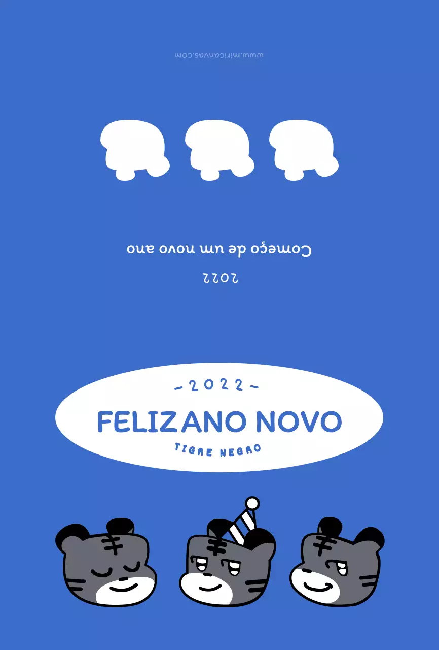 Ilustração azul e branca redonda de um tigre giro, conceito de ano novo
