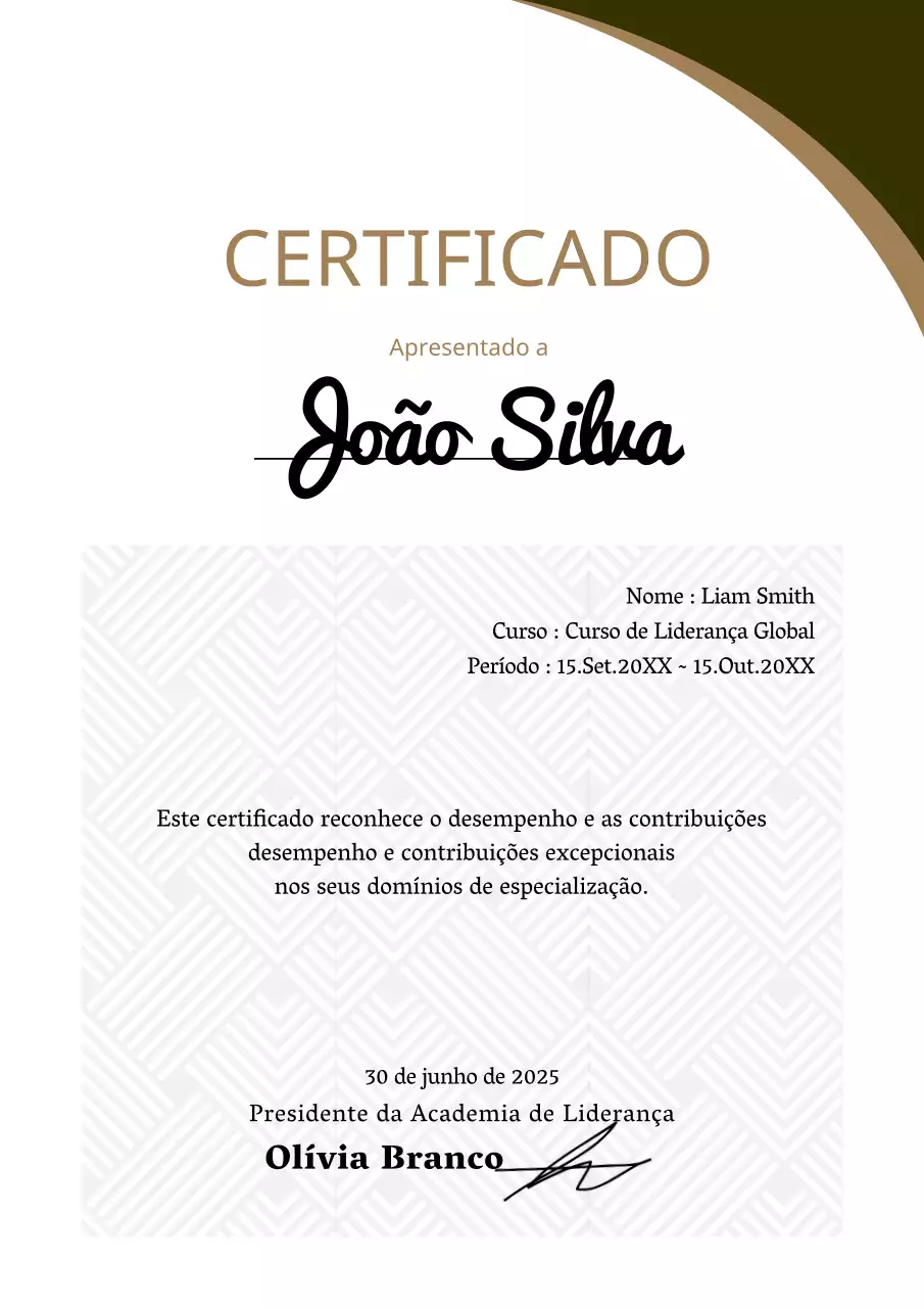 Certificado de aprendizagem de Brown em confeitaria