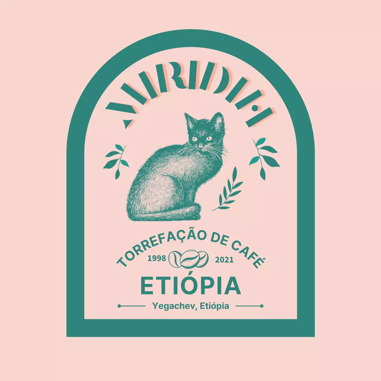 Guia de marcas e grãos de café com um design tipográfico verde e cor-de-rosa