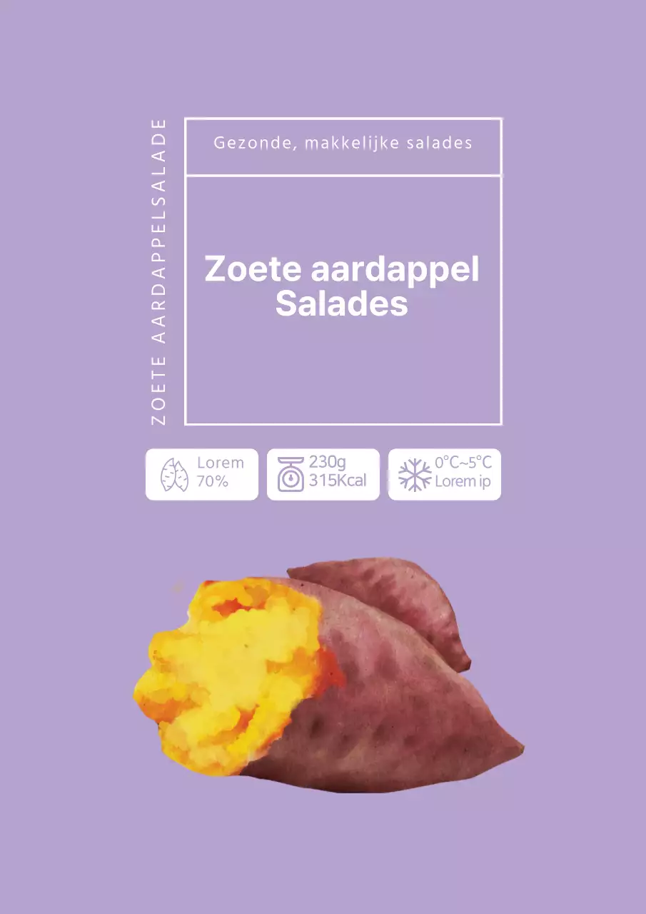 Eenvoudige poster voor zoete aardappelsalade in paars