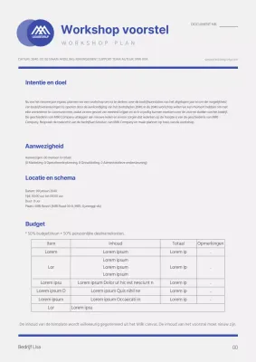 Eenvoudige blauwe en lichtgrijze workshop voorstel document sjabloon