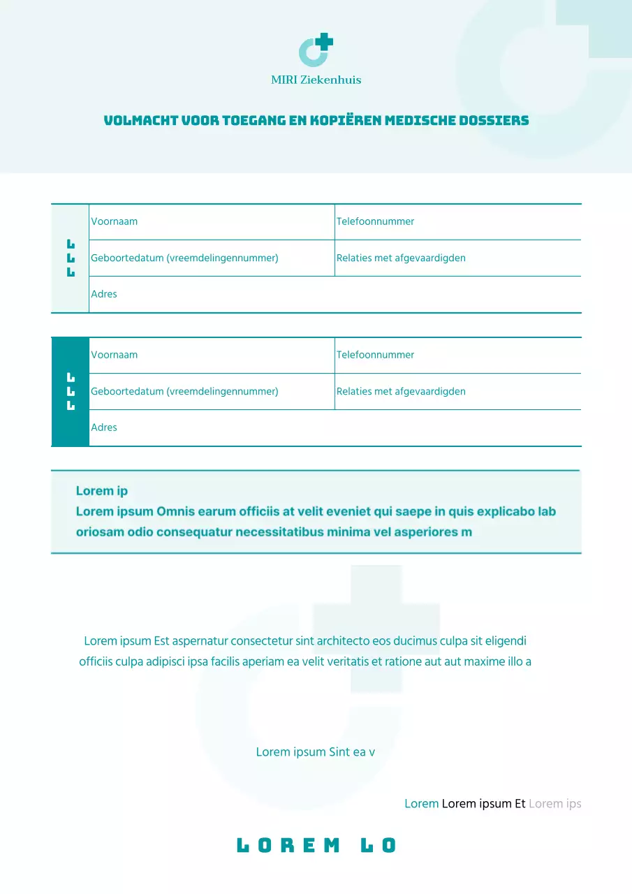 Een eenvoudige, mintkleurige volmacht om medische dossiers in te zien en te kopiëren