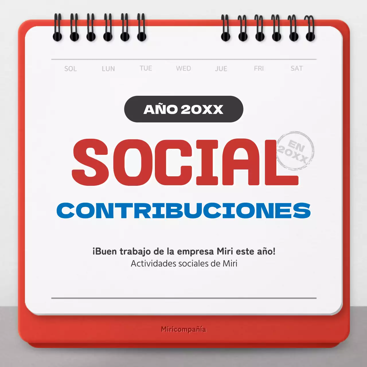 Promover la responsabilidad social de las empresas con un concepto de calendario rojo y azul