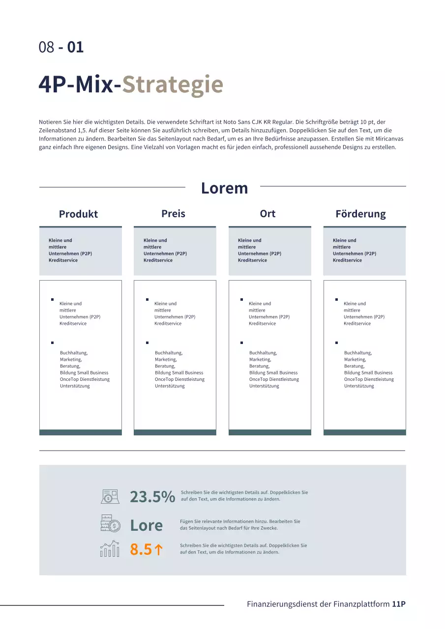 Marineblau Einfaches Unternehmen Unternehmensfinanzierung P2P-Businessplan