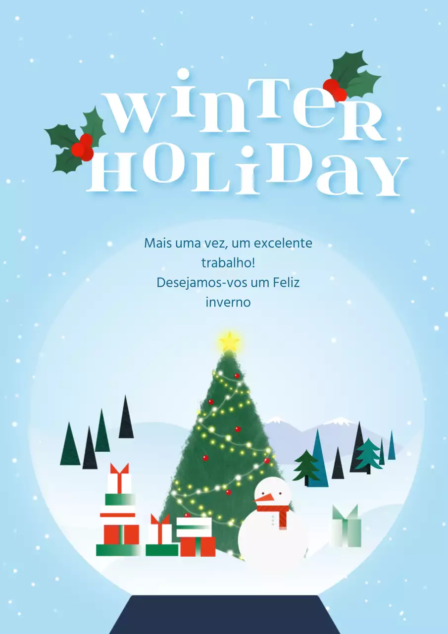 Uma saudação de inverno em azul pastel com um efeito de bola de neve