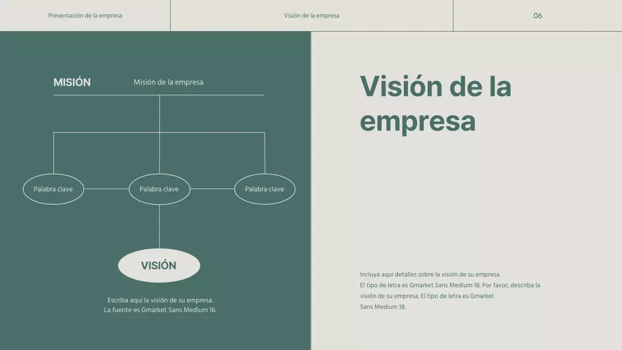 Un sencillo perfil de empresa verde y beige
