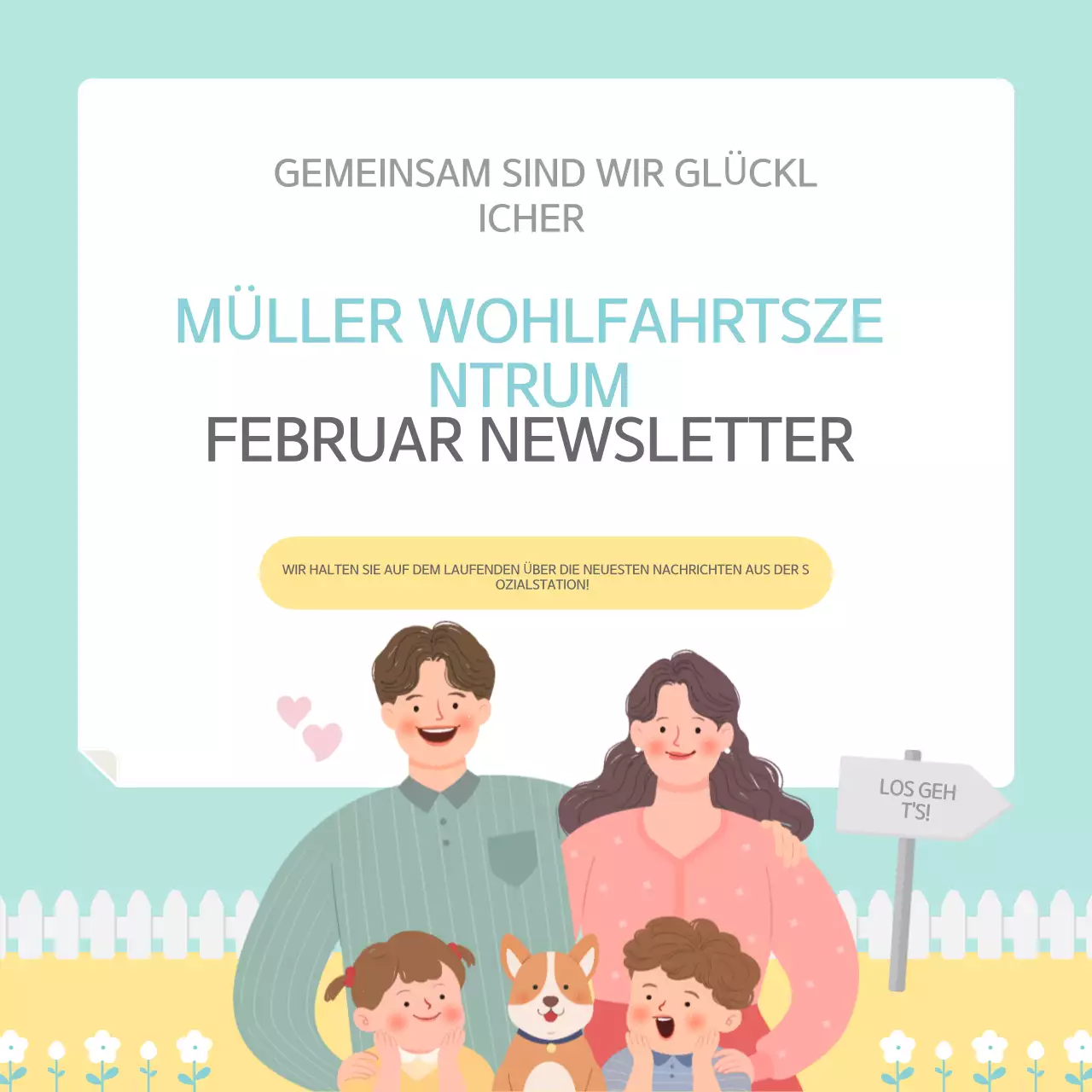 Der mintfarbene und gelbe Newsletter von unserer schönen Sozialstation