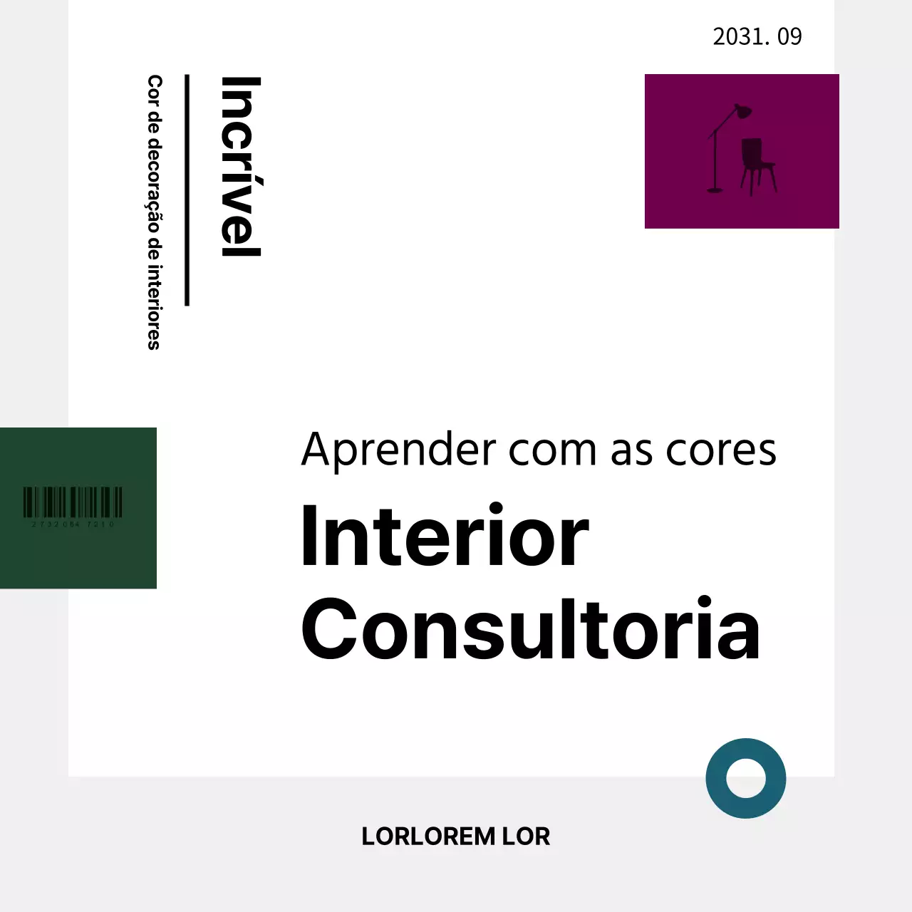 Consultoria de cor para interiores estilo revista em verde e roxo Simple Card News