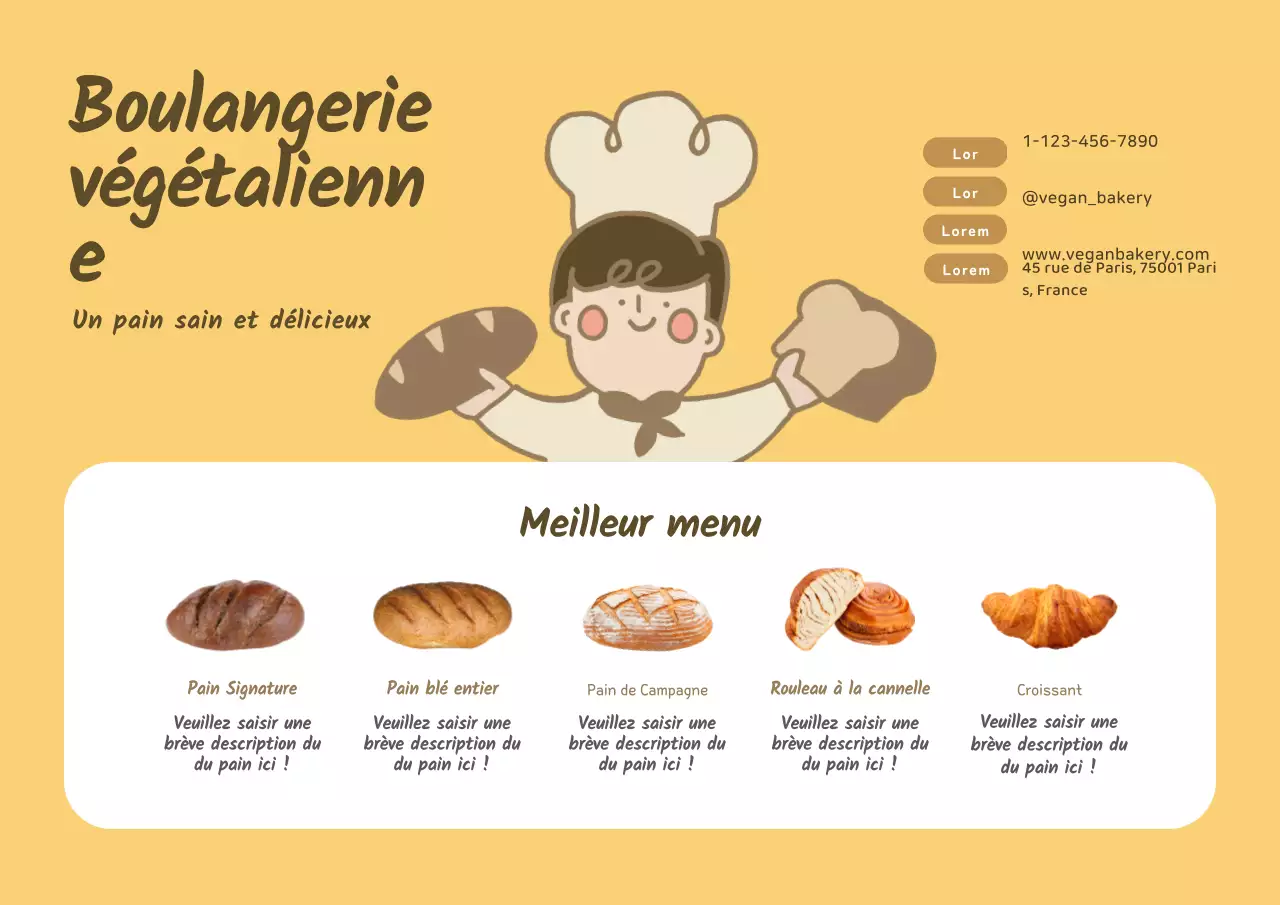 Carte postale de boulangerie avec personnage jaune et mignonCarte postale