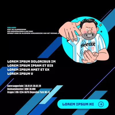 Aankondiging nieuwjaarsbijeenkomst voor het zwart-blauwe oom footballteam met een leuk illustratieconcept