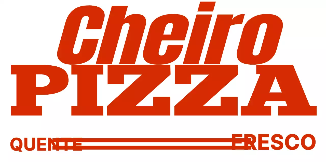 Estilo de logótipo moderno, simples e com ênfase no texto, vermelho e branco, para promover uma pizzaria
