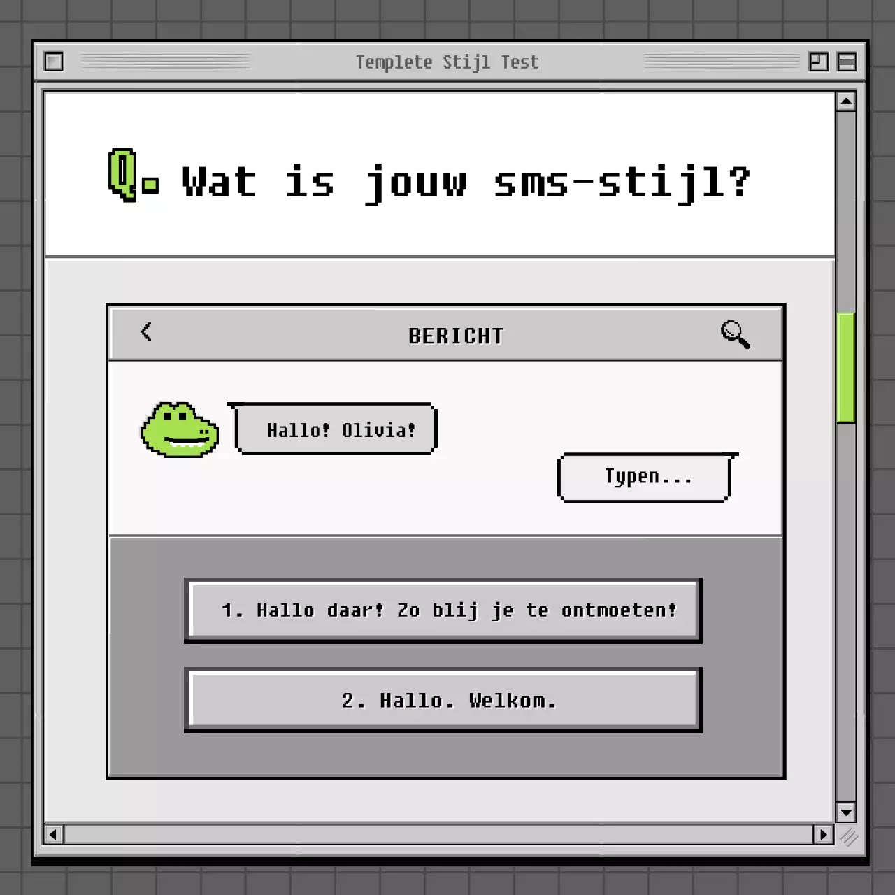 Retro browser concept psychologie test in grijs en groen